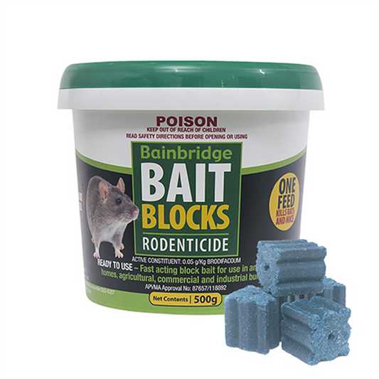 Bainbridge Rodent Bait Blocks – 500g (Brodifacoum 0.05g/kg)