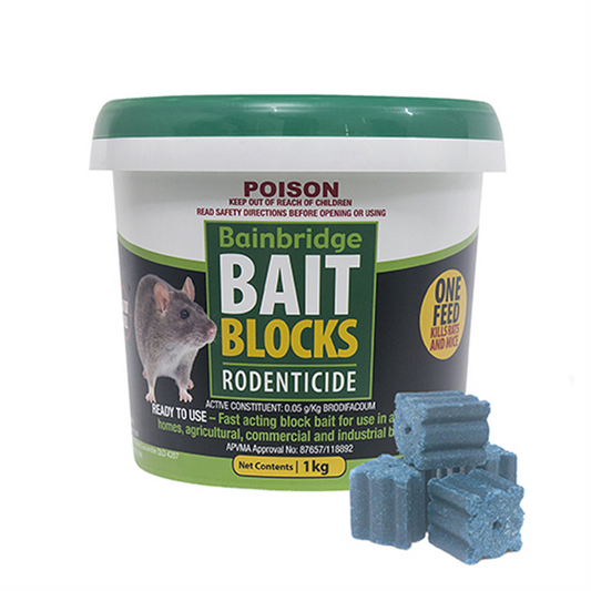 Bainbridge Rodent Bait Blocks – 1kg (Brodifacoum 0.05g/kg)