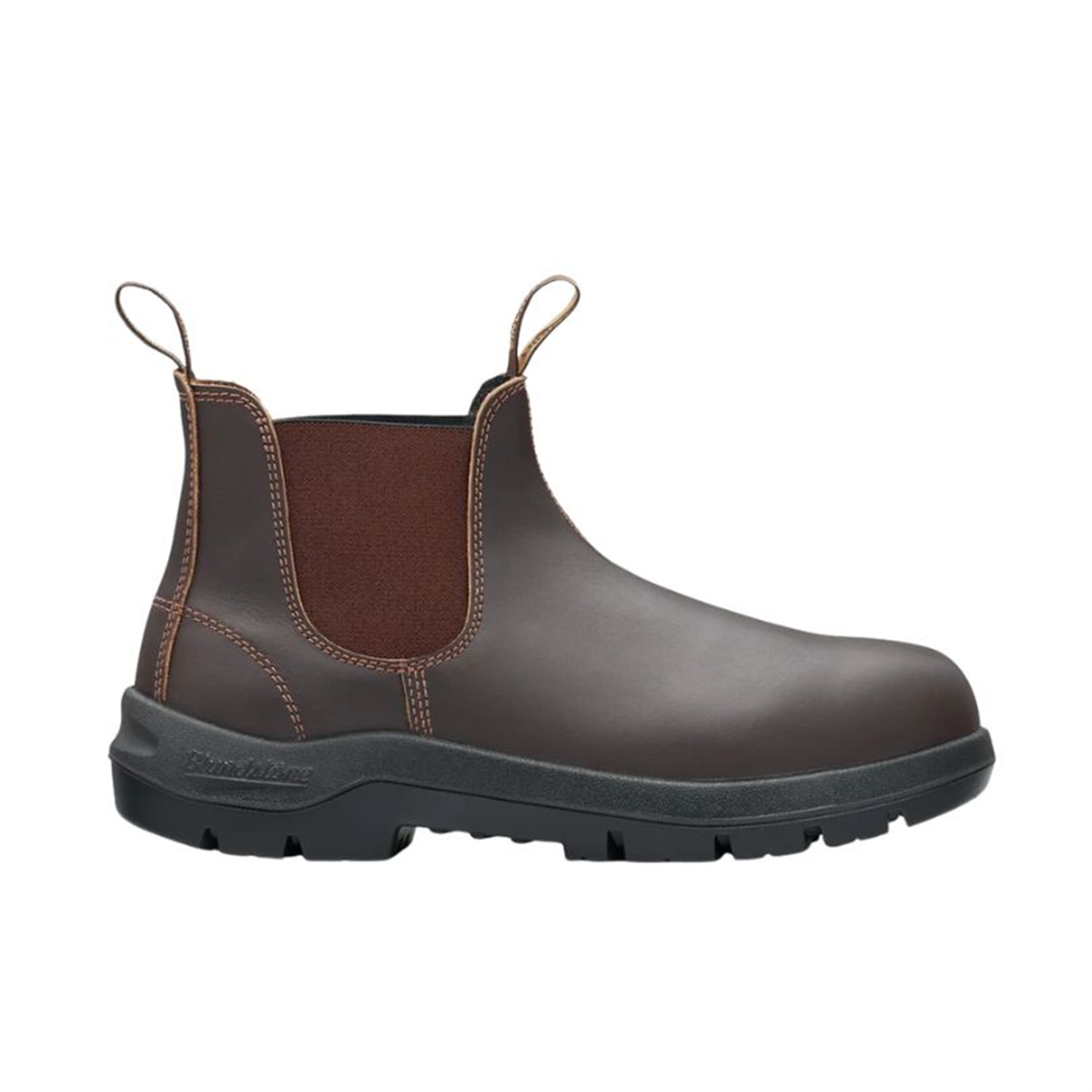 Side angle of  brown leather Blundstone 710 Chelsea work boots