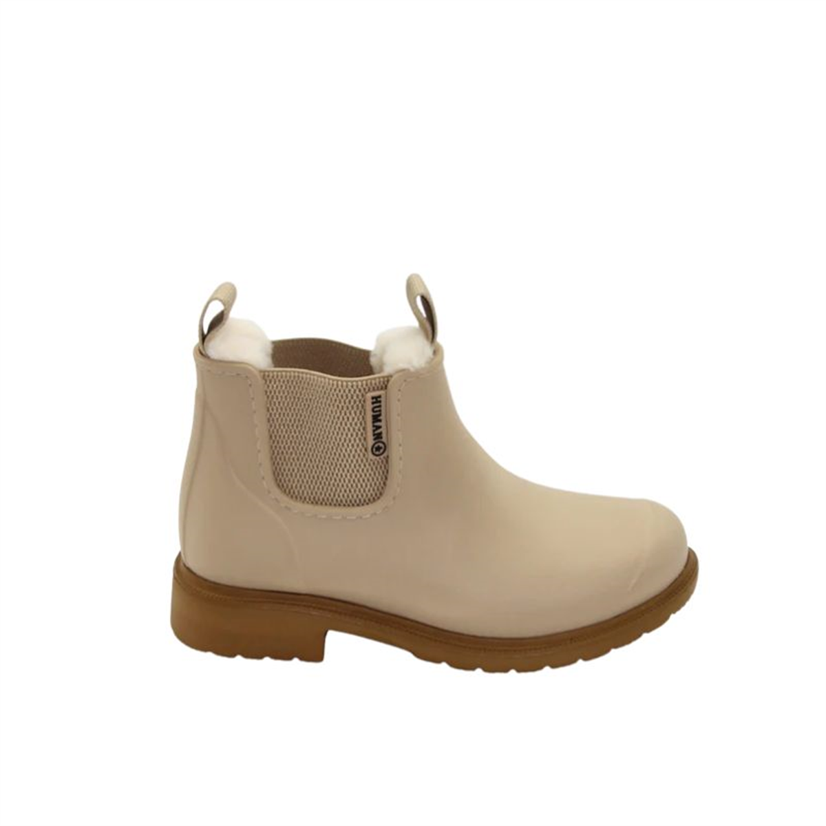  Human Premium Cooma sand boot showing the insulating fleece wool inlay and interior walls, side view