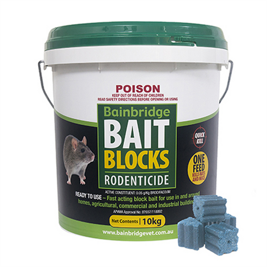 Bainbridge Rodent Bait Blocks – 10kg (Brodifacoum 0.05g/kg)
